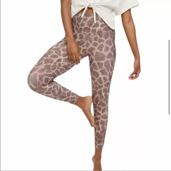 AERIE OFFLINE Real Me High Waisted Printed Legging Size Large Cocoa Cream - Picture 1 of 11